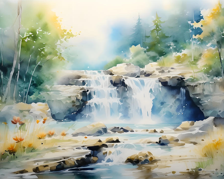 Waterfall 1 Digital Art by Frances Miller