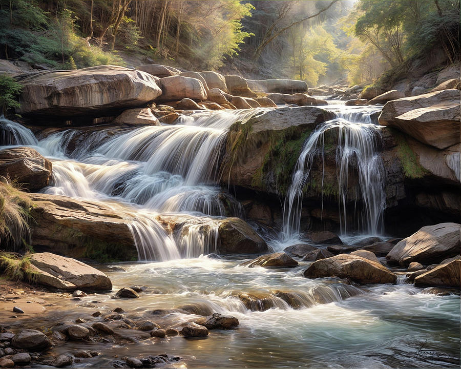 Waterfall 3 Digital Art by Frances Miller