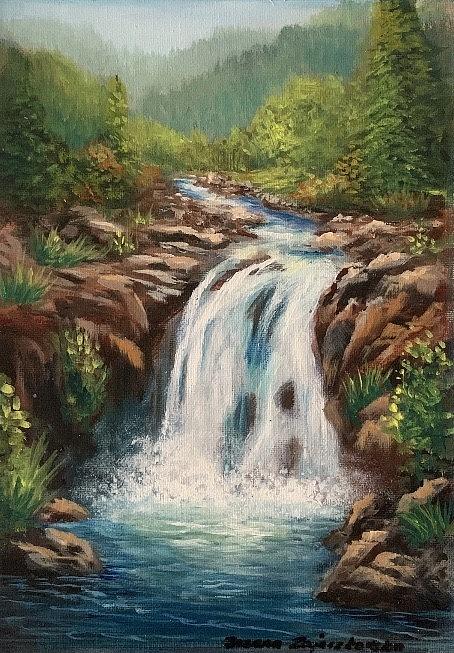 Waterfall Painting by Bozena Zajaczkowska