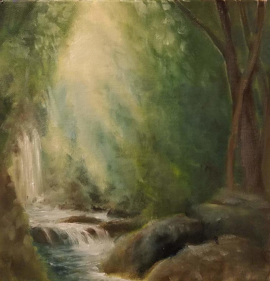 Waterfall Painting by Caroline Philp