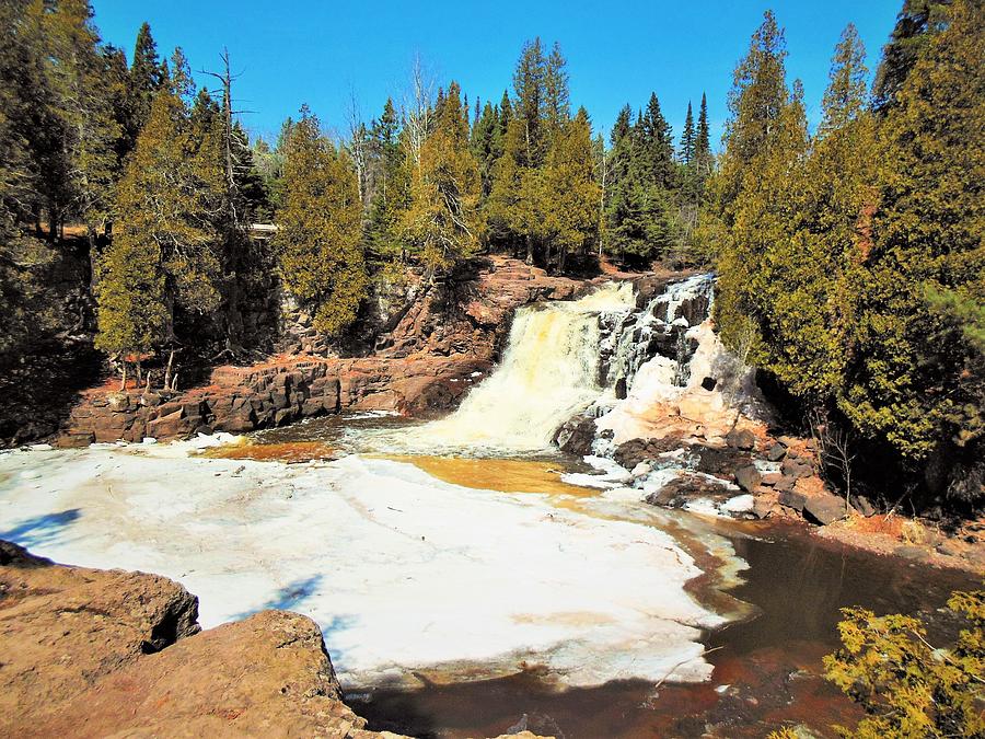 Waterfall cascading over Amnicon Falls State Park, Wisconsin Photograph by Janet Kay - Pixels