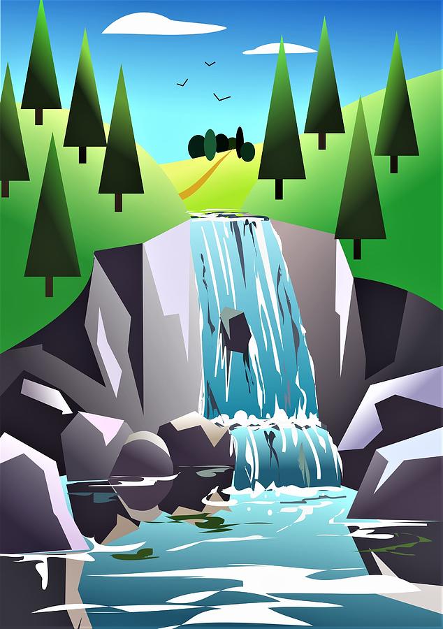 Waterfall Digital Art by Fatline Graphic Art