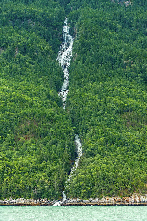 Waterfall from Forest to Sea in Alaskas Inside Passage Photograph by Nancy Gleason