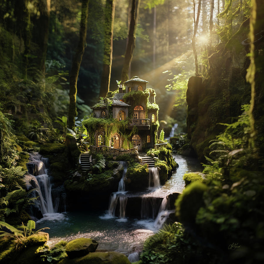 Waterfall House Digital Art by Lori Grimmett