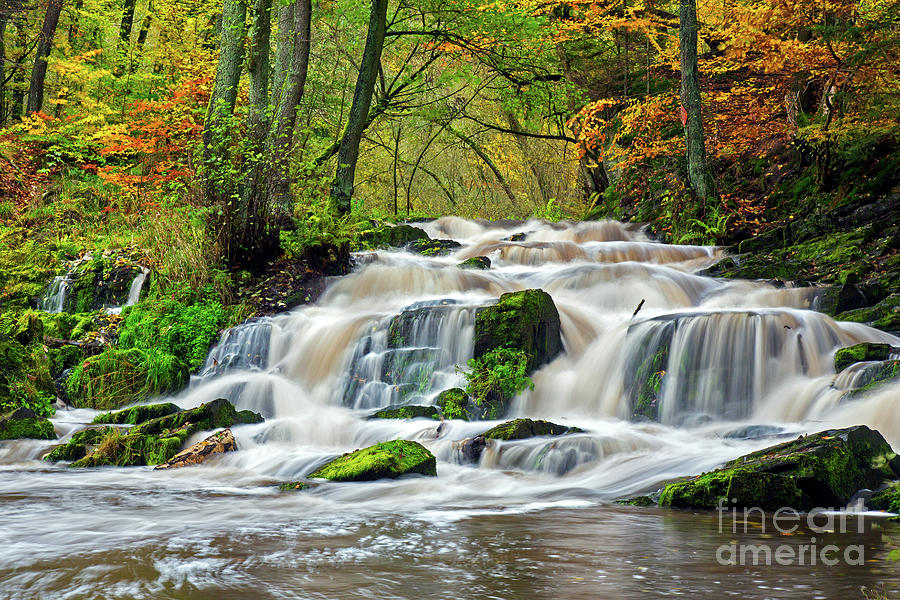 Fall Photograph - Waterfall in Fall Forest by Arterra Picture Library