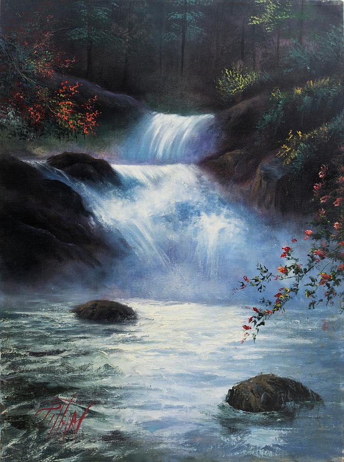 Spring Waterfall Painting by Lynne Pittard