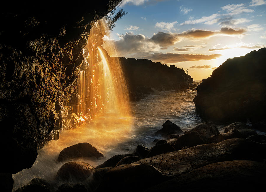 Waterfall near Queens Bath in Princeville Kauai Photograph by Steven Heap