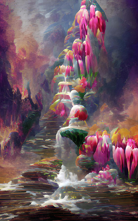 Waterfall of Flowers Surrealism Mixed Media by Georgiana Romanovna
