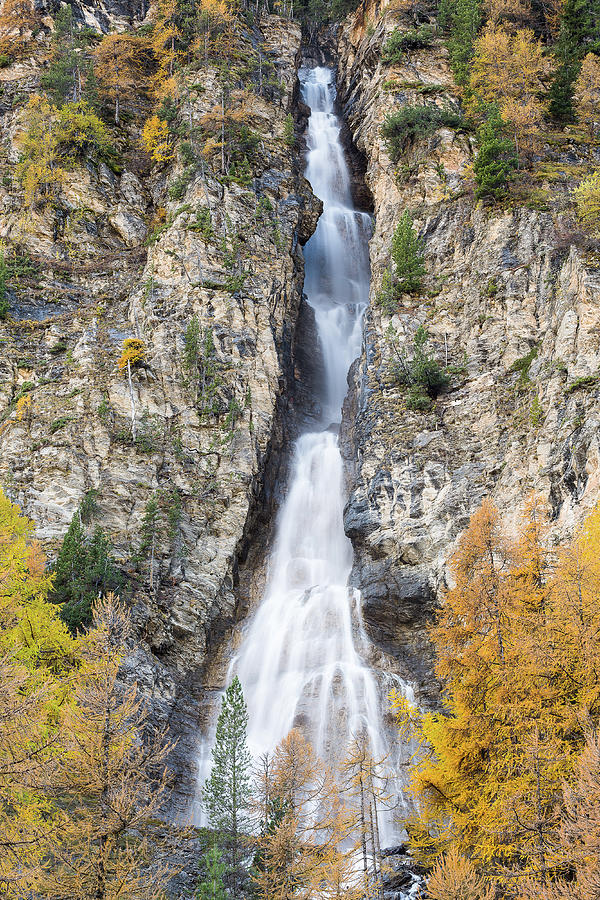 Waterfall of the Pisse at Ceillac - 1 - French Alps Photograph by Paul MAURICE