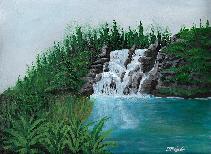 Waterfall On Ridge  Painting by David Bigelow