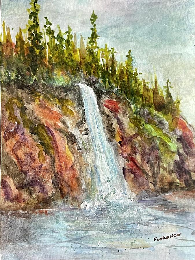 Waterfall Painting by Paintings by Florence - Florence Ferrandino