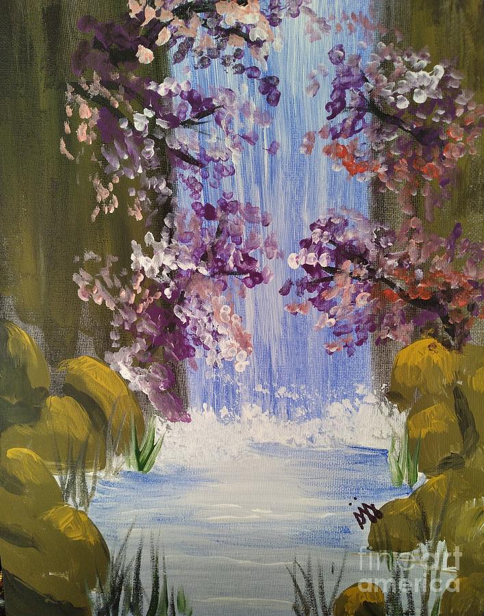 Waterfall Painting by Saundra Johnson