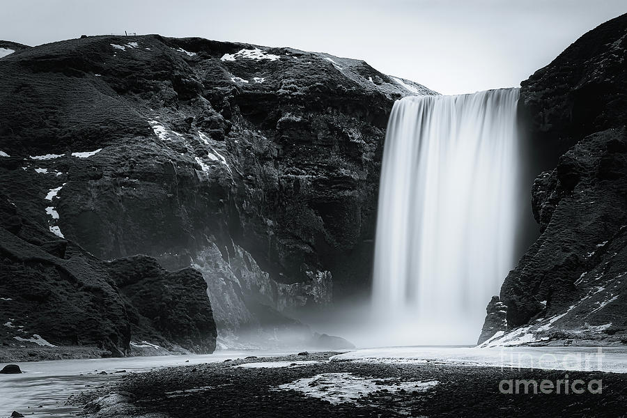 Waterfall Skogafoss in black and white Photograph by Henk Meijer Photography