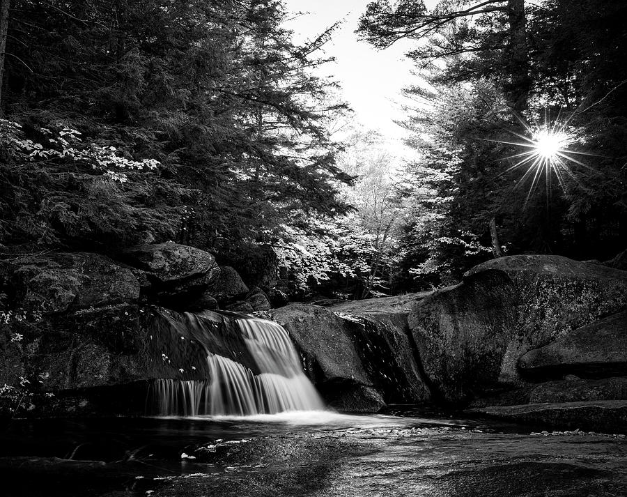 Waterfall Sunburst Black And White Photograph by Dan Sproul