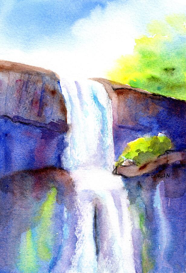 Waterfall Sunny Day Painting by Carlin Blahnik CarlinArtWatercolor