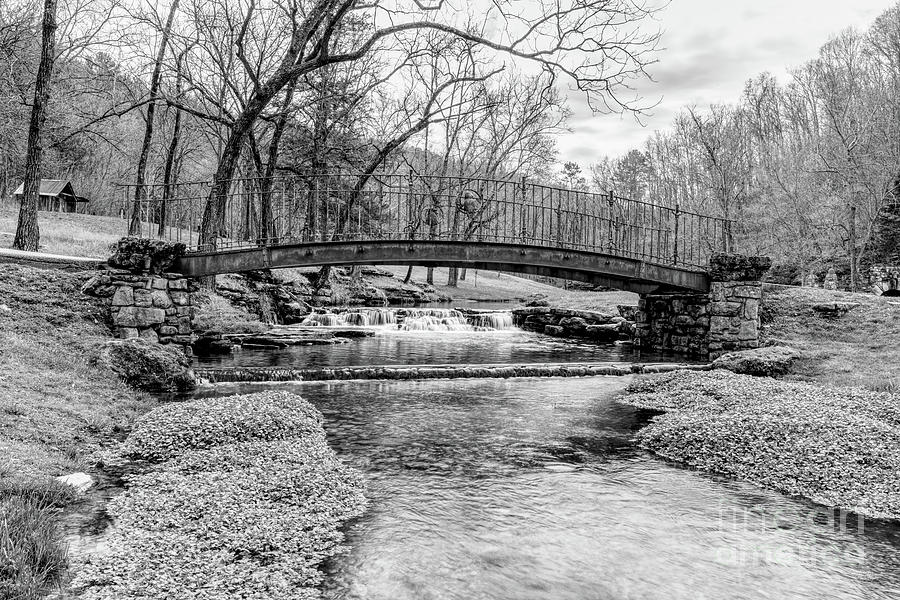 Waterfall Under Arched Bridge In Spring Grayscale Photograph by Jennifer White