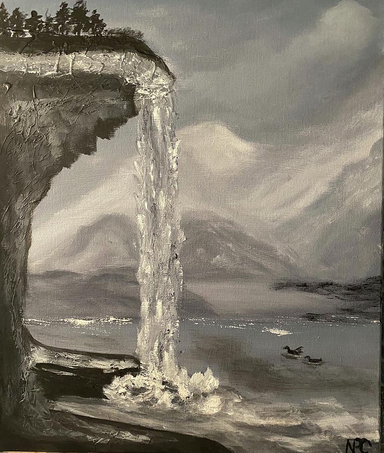 Waterfalls and Mountains Painting by Naomi Cooper