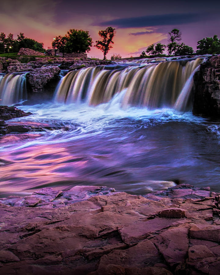 Waterfalls at Falls Park during Sunset Photograph by Randall Nyhof
