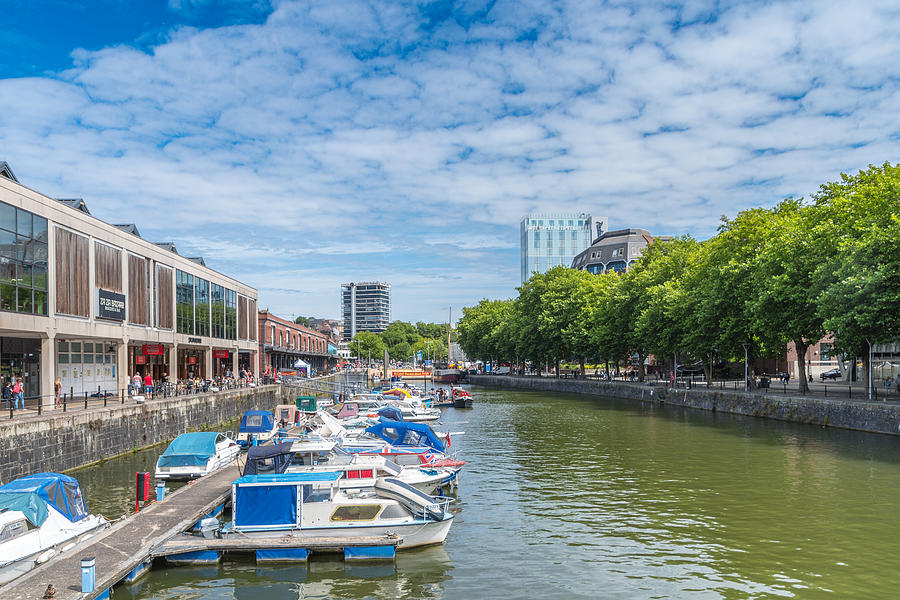 Waterfront area of Bristol with boats moored up Photograph by Thomas Faull