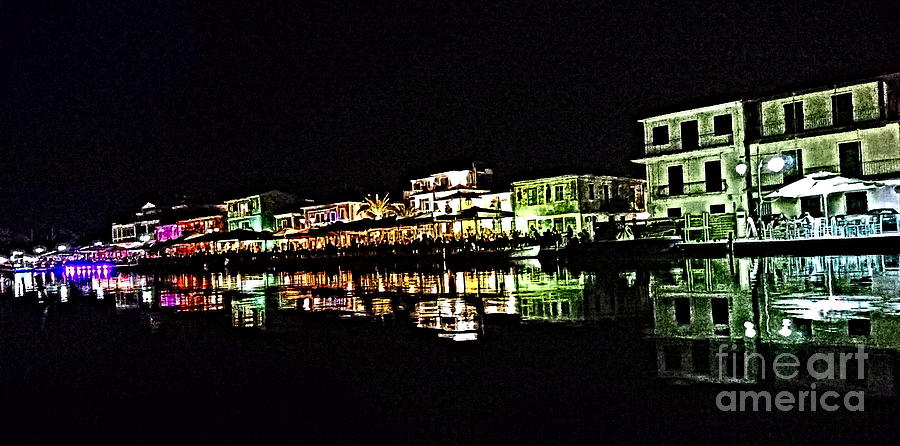 Waterfront By Night, Lefkada, Paint Effect Photograph