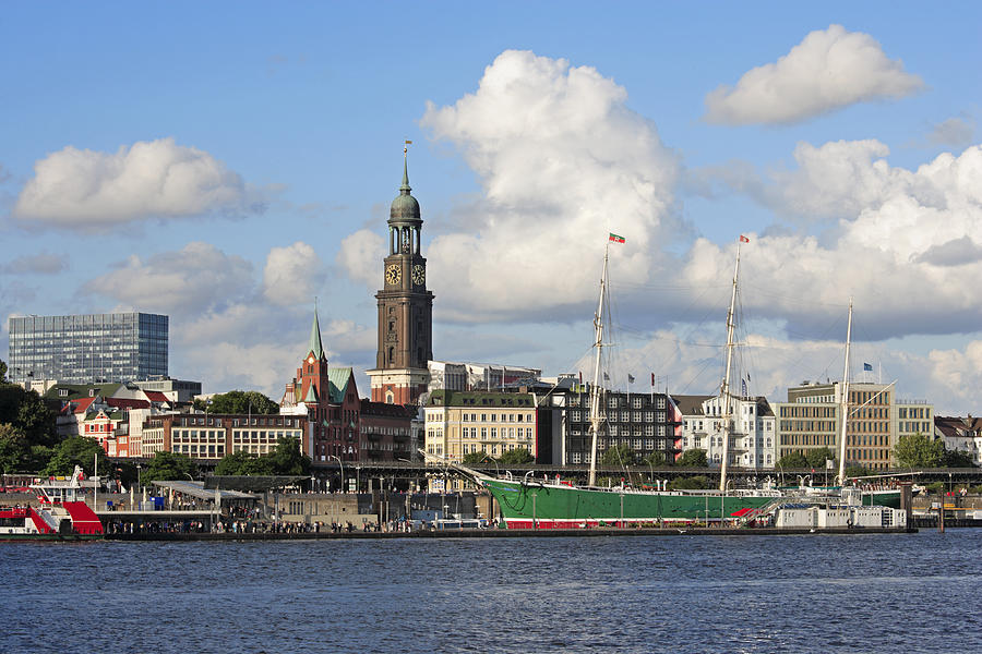 Waterfront of Hamburg with St. Michaelis Church. Photograph by Guy Vanderelst