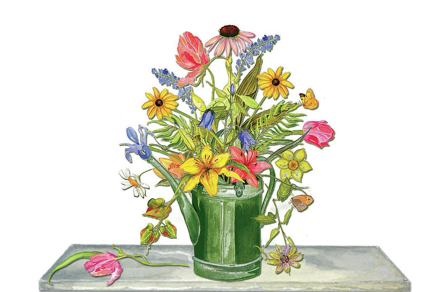 Watering can Painting by Anne Beverley-Stamps