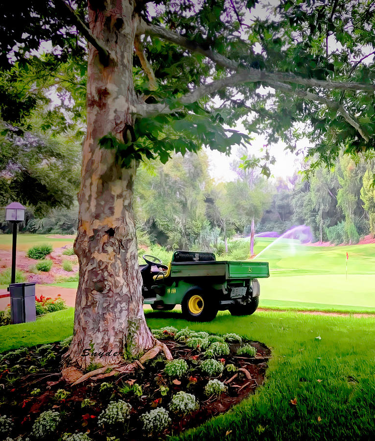 Watering the Green at Alisal Ranch Golf Course detail Photograph by Floyd Snyder