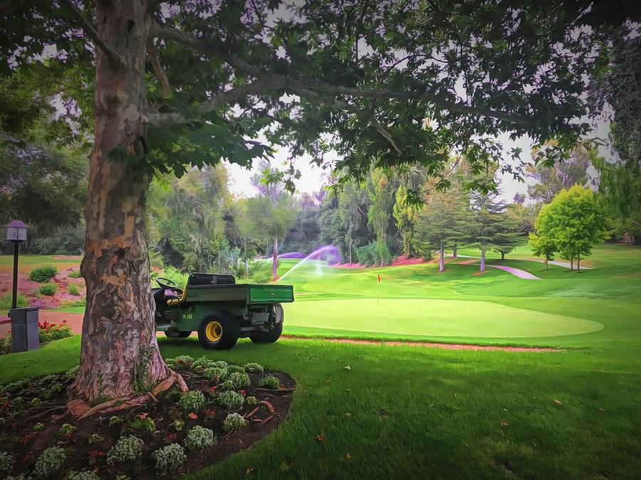 Watering the Green at Alisal Ranch Golf Course  Photograph by Floyd Snyder