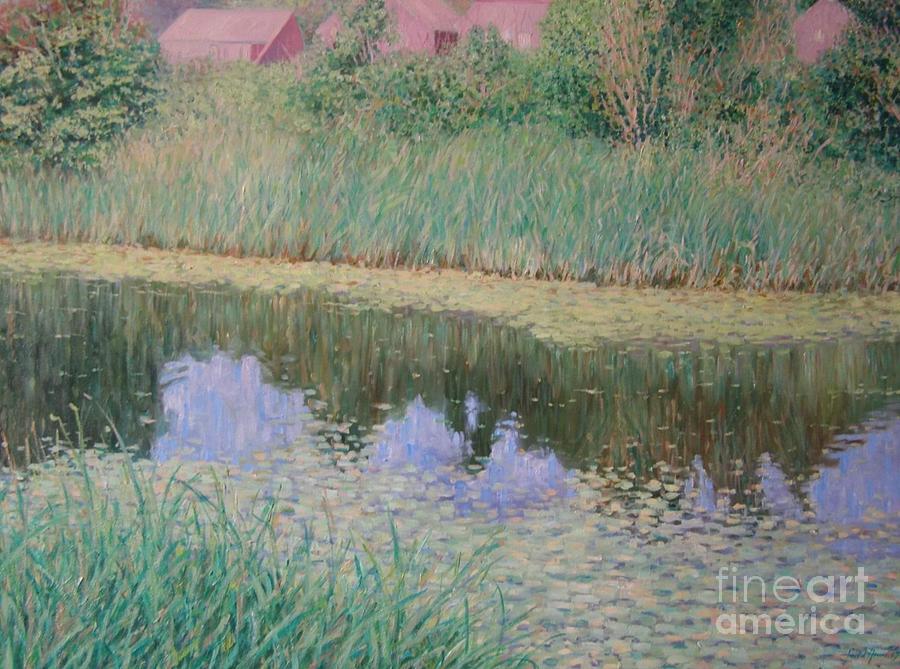 Waterlilies, Hythe canal Kent Painting by Farid Aouni