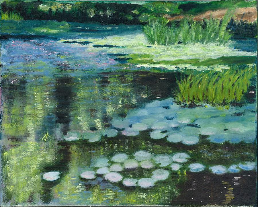 Waterlillies on the Mill Pond Painting by Paula Emery