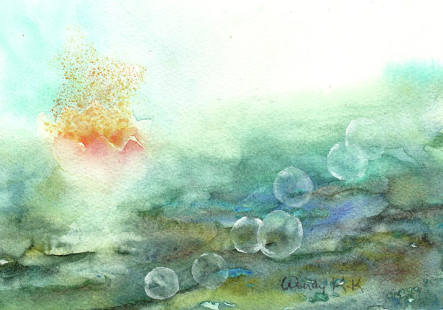 Waterlily with Bubbles #2 Painting by Wendy Keeney-Kennicutt