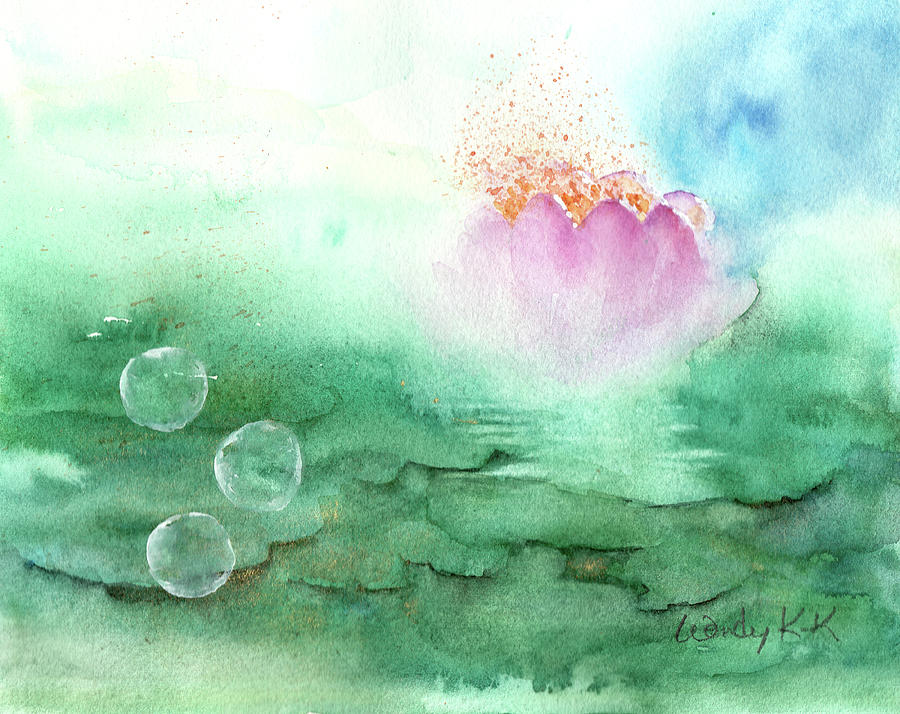 Waterlily with Bubbles #3 Painting by Wendy Keeney-Kennicutt