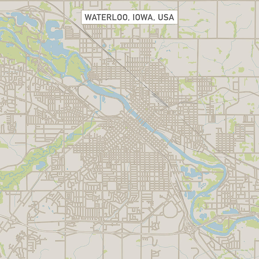 Waterloo Iowa US City Street Map Drawing by FrankRamspott