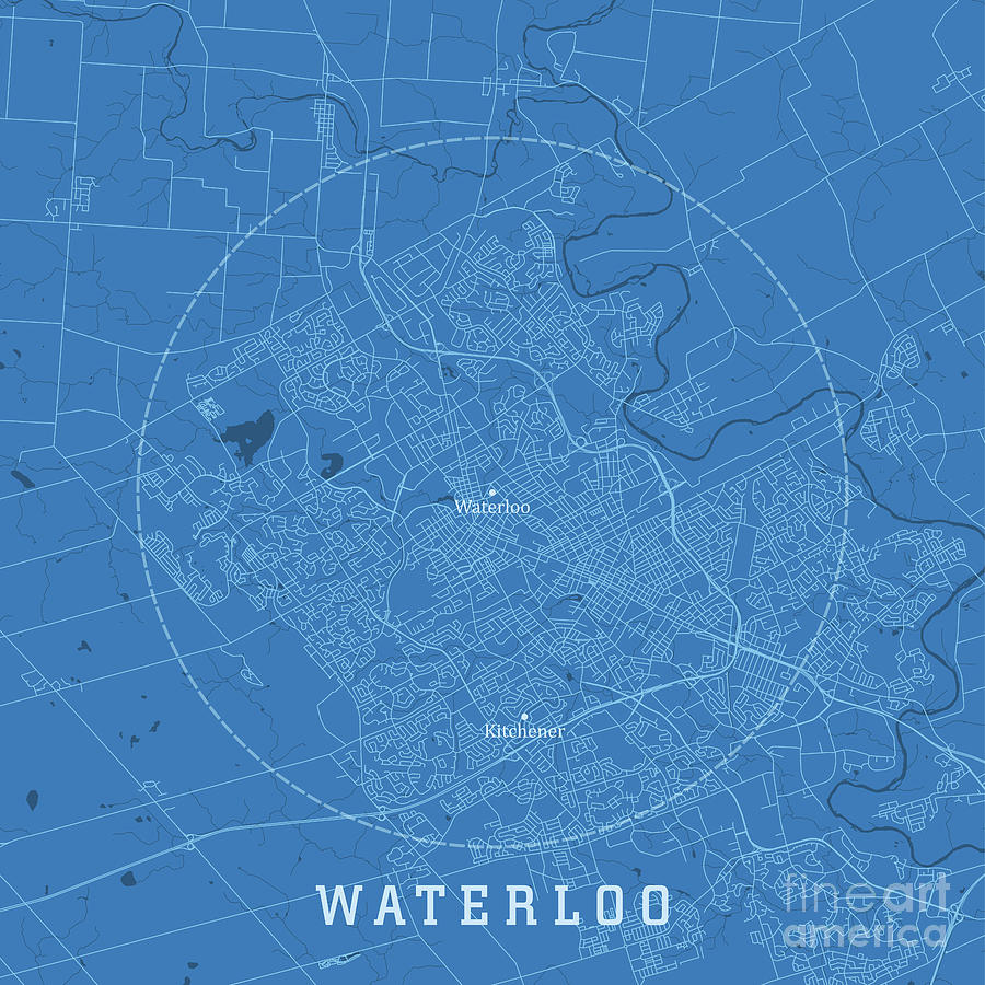 Waterloo ON City Vector Road Map Blue Text Digital Art By Frank Waterloo On City Vector Road Map Blue Text Frank Ramspott