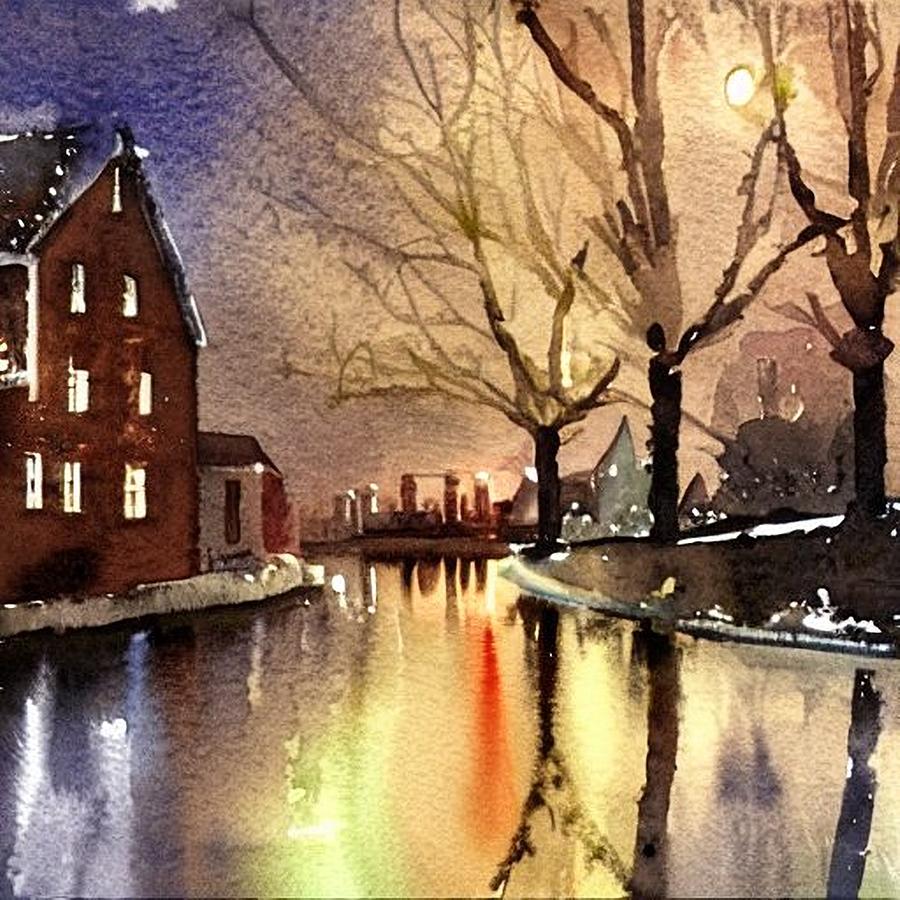 Waterloo Village, Morris Canal at Night 1 Painting by Christopher Lotito