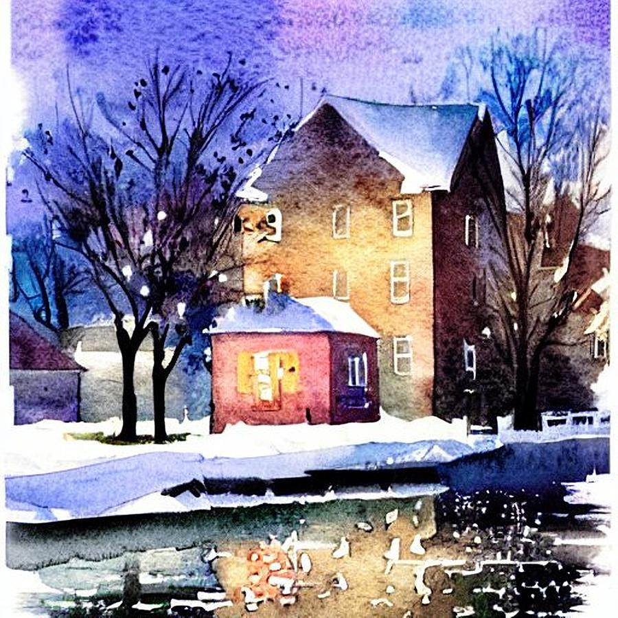 Waterloo Village, Morris Canal at Night Reflections Painting by Christopher Lotito