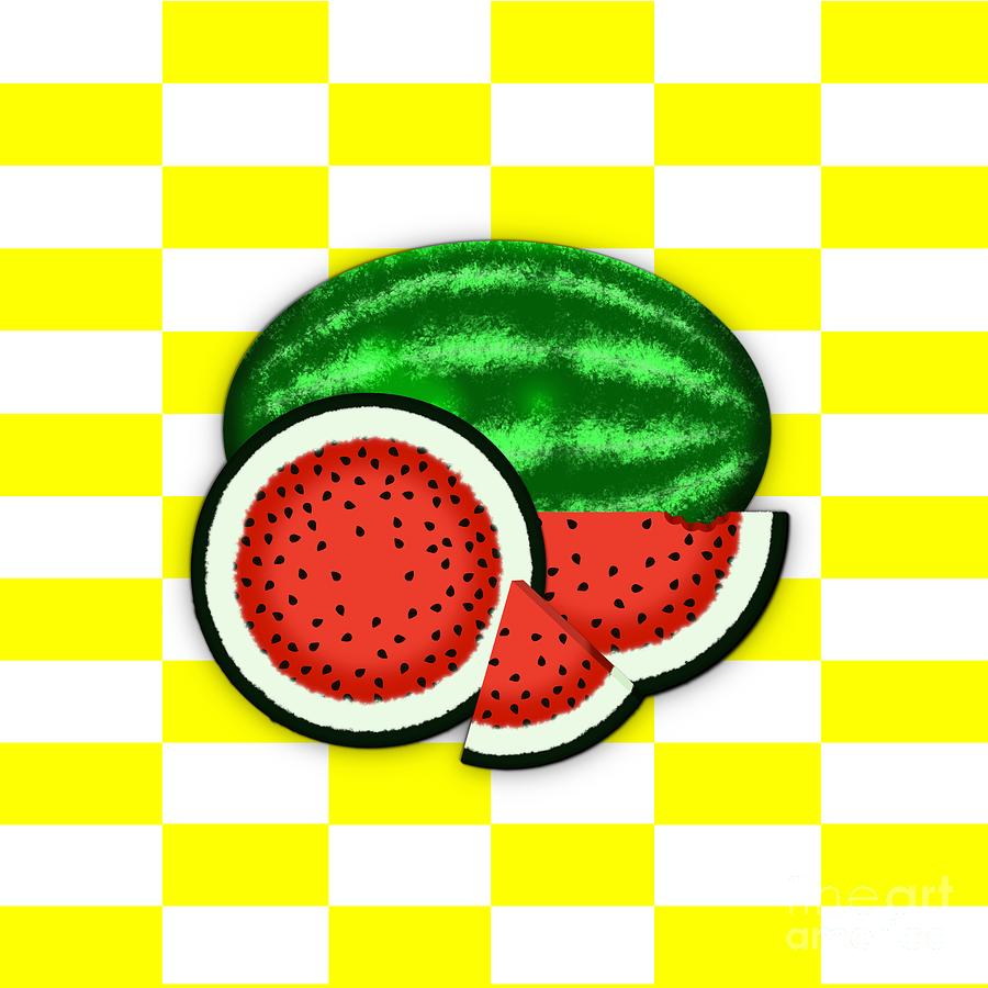 Watermelon on Gold Background Digital Art by Colleen Cornelius