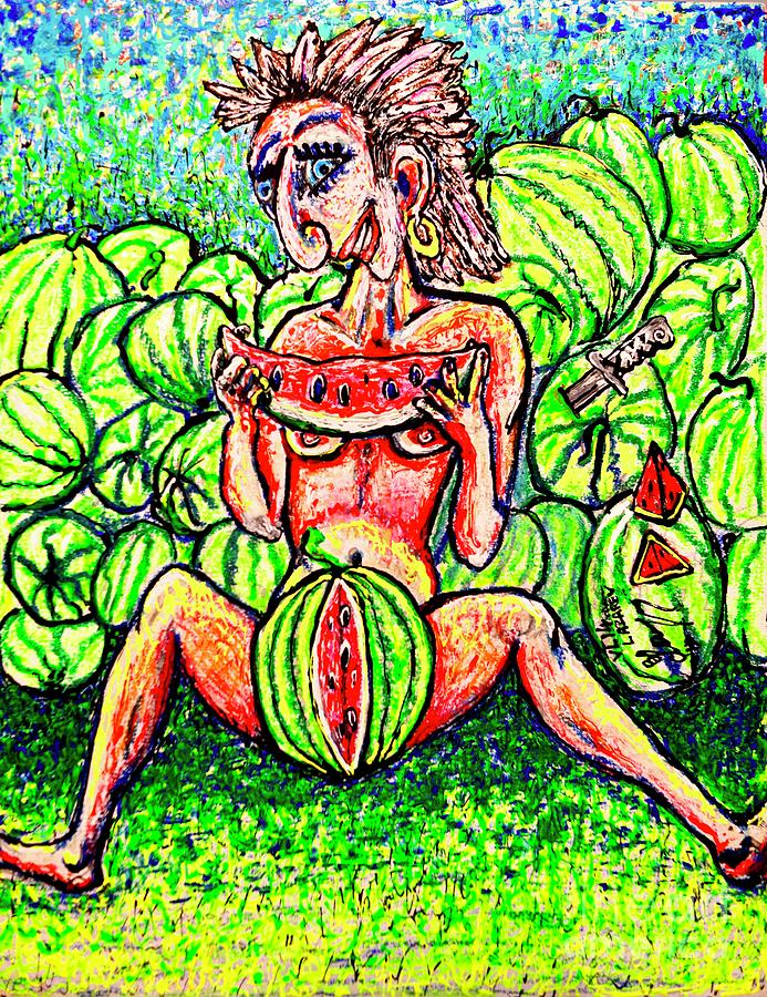 Watermelon Sale/sketch/ Painting by Viktor Lazarev