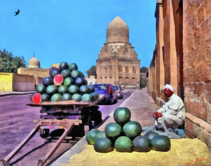 Watermelons for sale Painting by George Rossidis