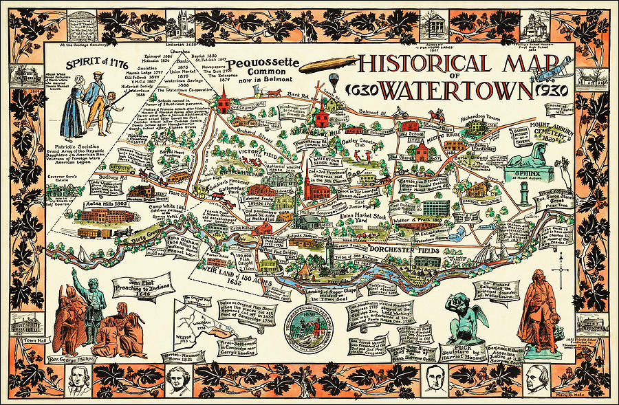 Boston Photograph - Watertown Massachusetts Historical Map 1930  by Carol Japp