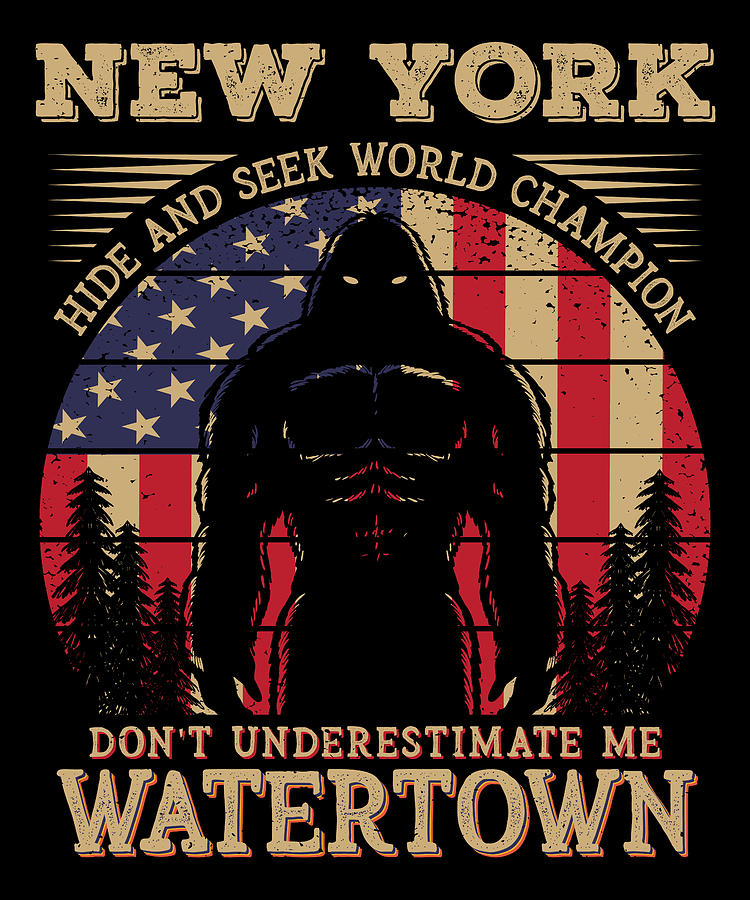 Watertown New York Bigfoot 4th of July Patriotic USA Flag Sasquatch