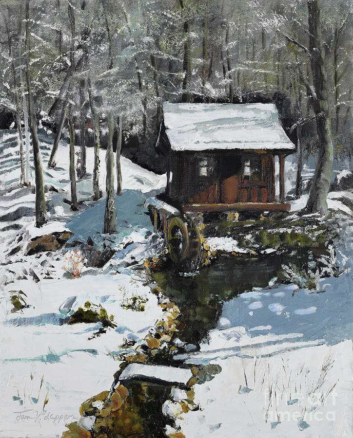 Waterwheel Frozen - Ellijay Painting by Jan Dappen