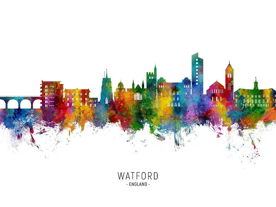 Watford England Skyline #02 Digital Art by Michael Tompsett