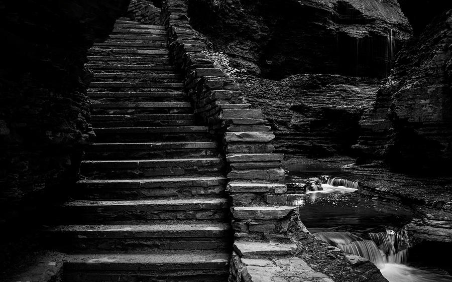 Watkins Glen Dramatic Black And White Steps Photograph by Dan Sproul