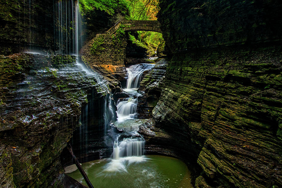 Watkins Glen Gorge Rainbow Falls overlook Photograph by Andy Crawford