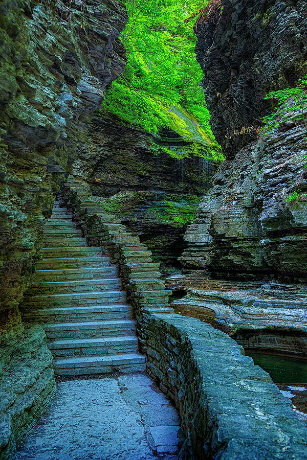 Watkins Glen Stairway to Rainbow Falls_DSC9660_16 Photograph by Greg Kluempers