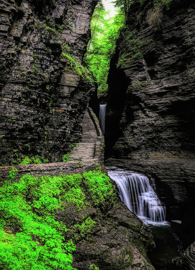 Watkins Glen Vertical Waterfalls Mixed Media by Dan Sproul