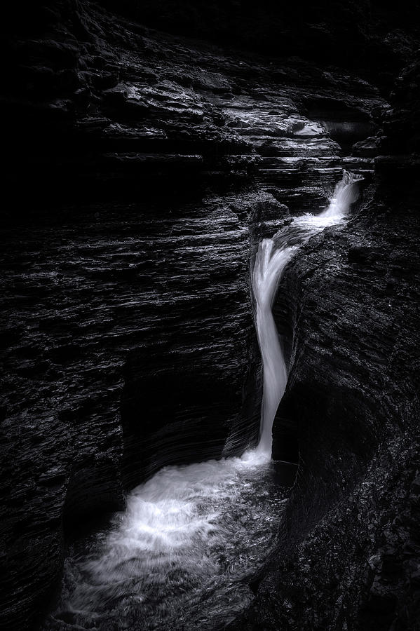 Watkins Glen Waterfall Black And White Photograph by Dan Sproul