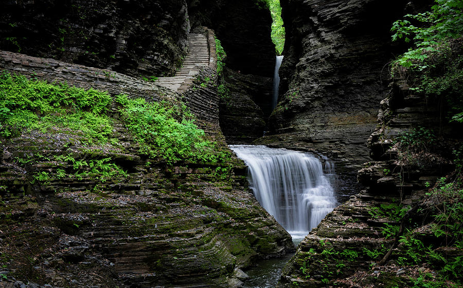 Watkins Glen Wide Angle Waterfalls And Trail Photograph by Dan Sproul