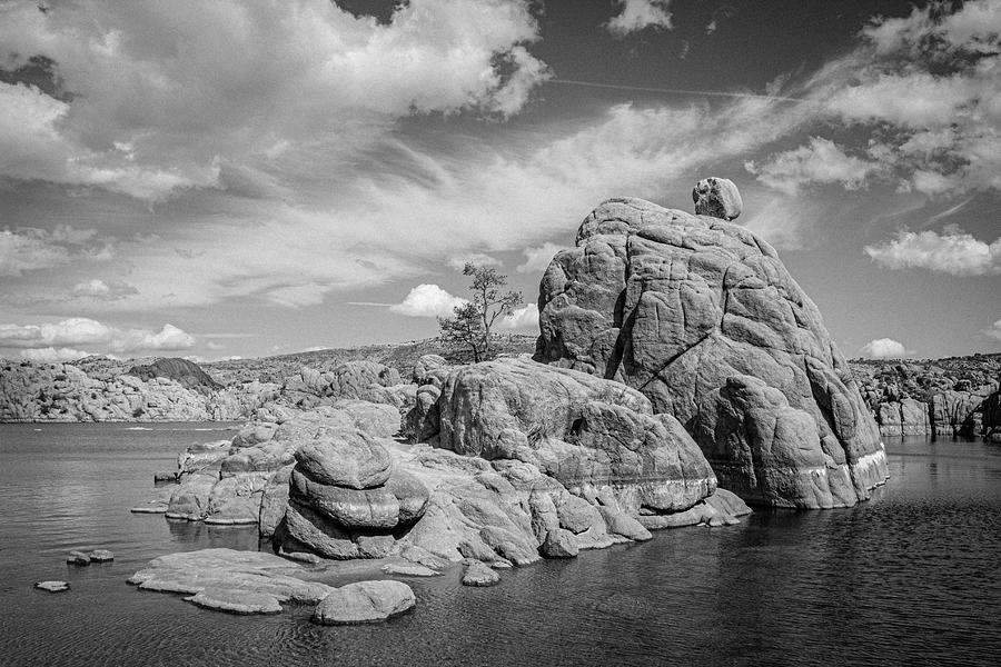 Watson Lake Rocks Bw Photograph
